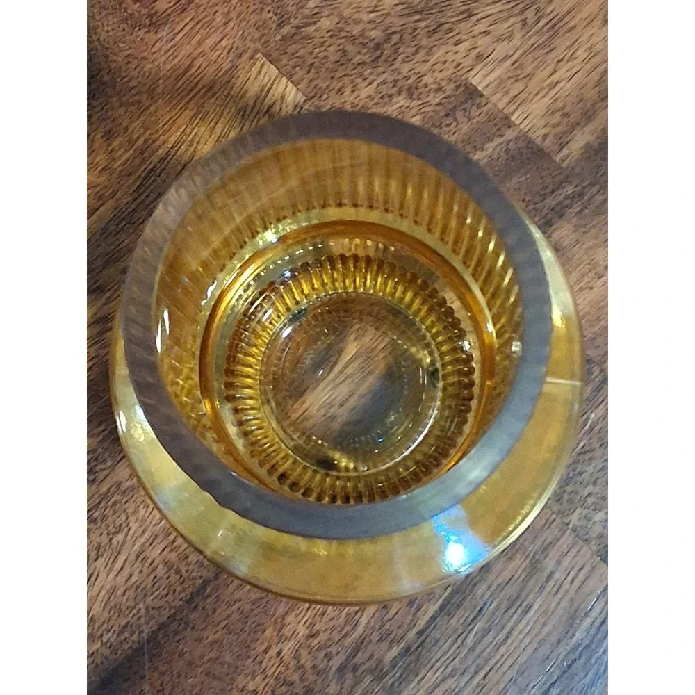Amber Ribbed Glass Vase Mid Century Modern UFO Geometric Fluted Bud Vase 8 Inch